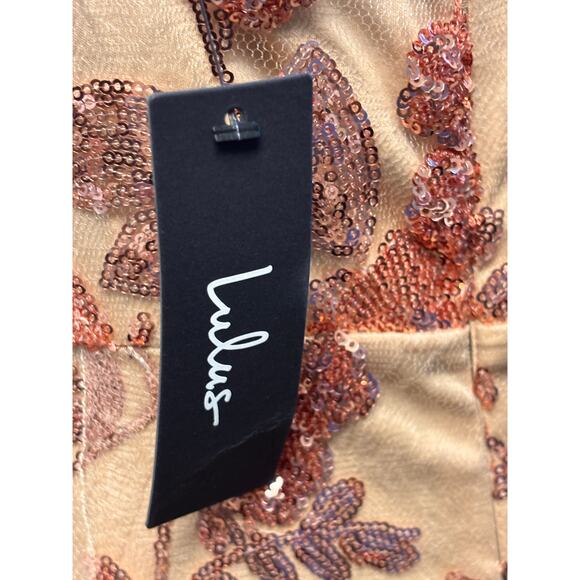 Lulus NWT Sequin Floral Lace Maxi Dress Spaghetti Strap Formal Evening Gown Sz L - Picture 7 of 9